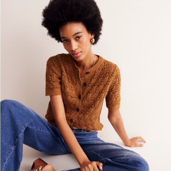 Boden short sleeve crochet cardigan in gingerbread - small - Picture 2 of 6